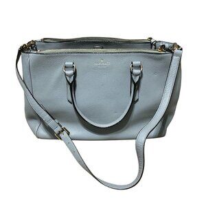 Kate Spade Light Blue Pebbled Leather Satchel With Dual Handles & Adjustable Cro